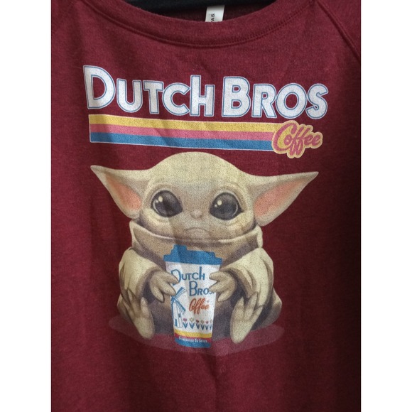 Dutch Bros Coffee Co Sweatshirt Baby Yoda Grogu Burgundy Size Large - Picture 3 of 5